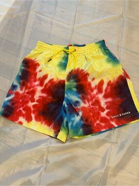 Daily Paper Men’s Tie-Dye Athletic Shorts - Red, Yellow, Blue, Green